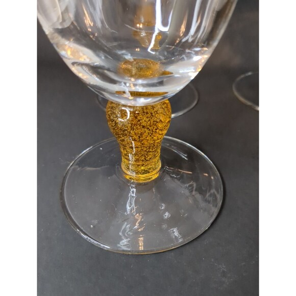 4  Vintage Hand Blown Wine w/Yellow  Bubble Glass Stem  7.5” Tall X 4.5”Wide - Picture 7 of 15